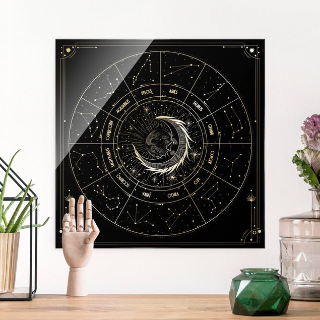 Glasbilleder spirituelt Astrology Moon And Zodiac Signs Black