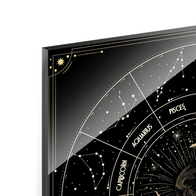 Glas magnettavla Astrology Moon And Zodiac Signs Black
