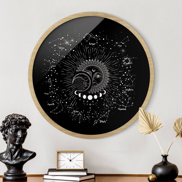 Rund billeder Astrology Sun Moon And Stars Black