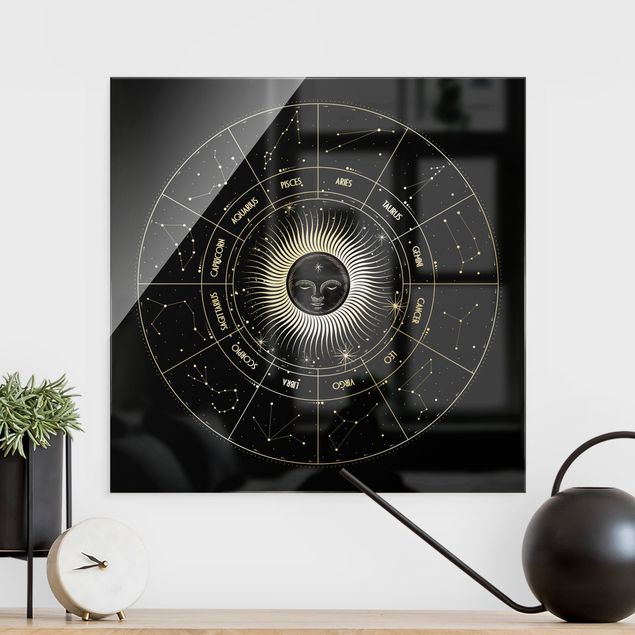 Glasbilleder spirituelt Astrology Zodiac Sign In A Sun Circle Black