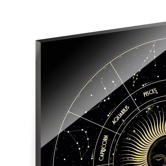 Glas magnettavla Astrology Zodiac Sign In A Sun Circle Black