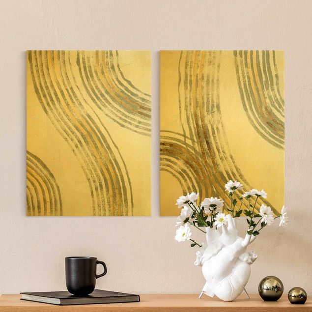 Billeder på lærred abstrakt Radiating Waves Gold Set