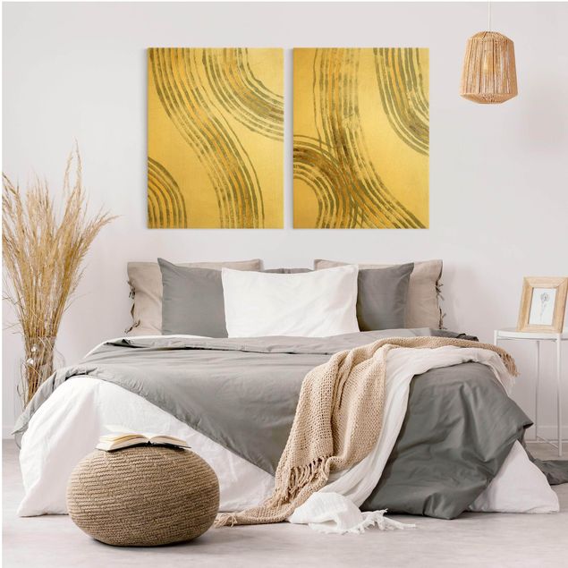 Billeder abstrakt Radiating Waves Gold Set