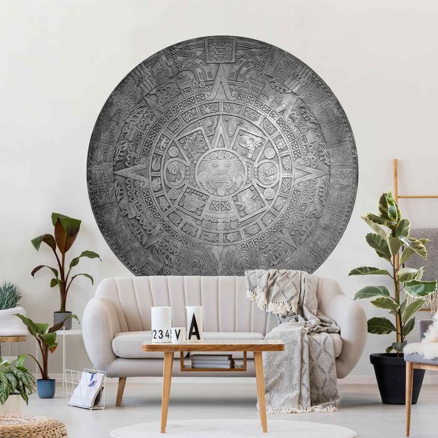 Ornamenter tapet Aztec Ornamentation In A Circle Black And White