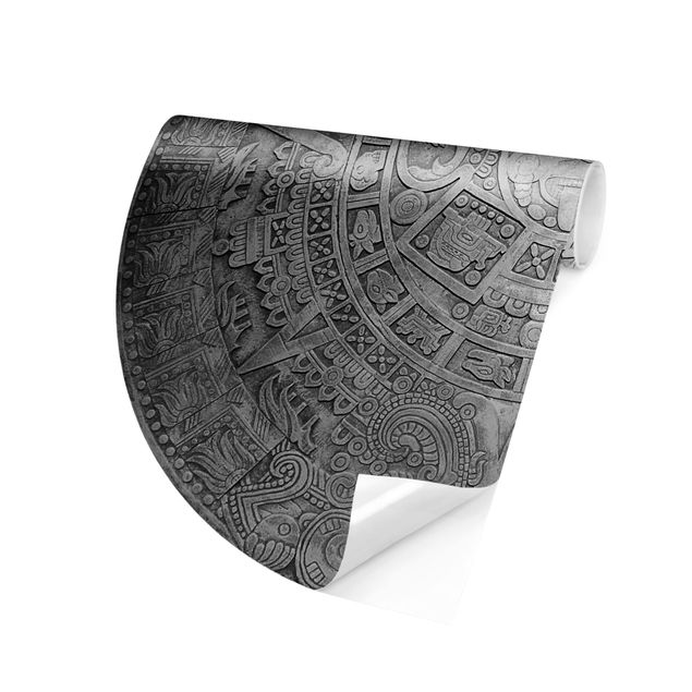 Fototapet guld og sølv Aztec Ornamentation In A Circle Black And White