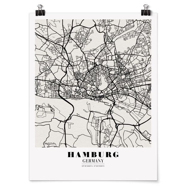Plakater verdenskort Hamburg City Map - Classic