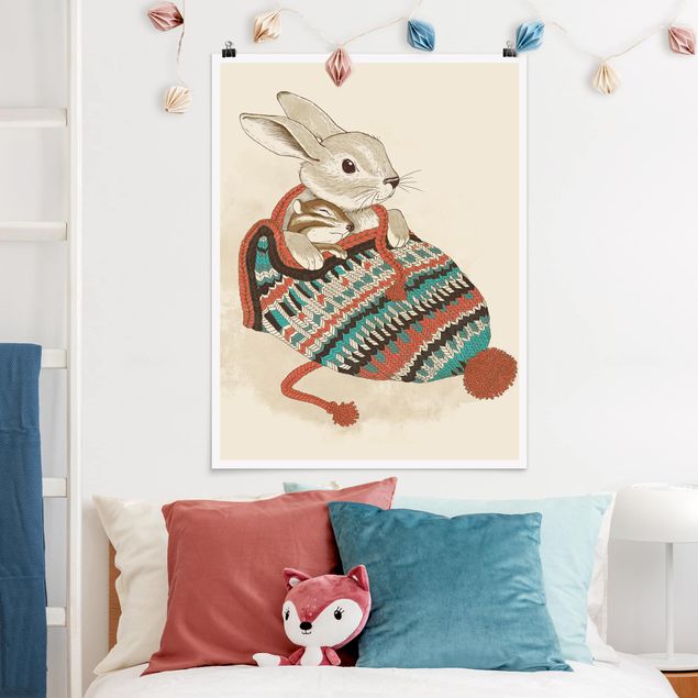 Plakater kunsttryk Illustration Cuddly Santander Rabbit In Hat