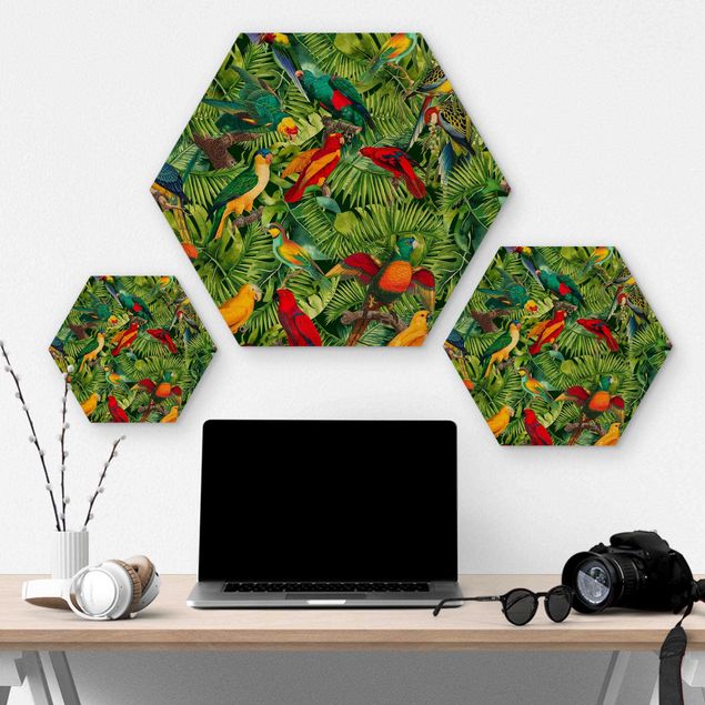 Sekskantede billeder Colorful Collage - Parrot In The Jungle