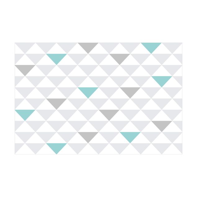 Store tæpper No.YK64 Triangles Gray White Turquoise