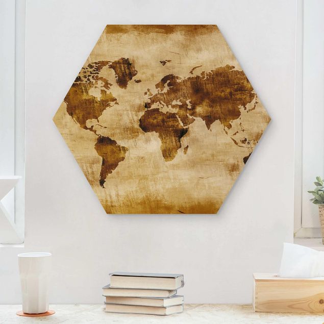 Prints på træ vintage No.CG75 Map Of The World