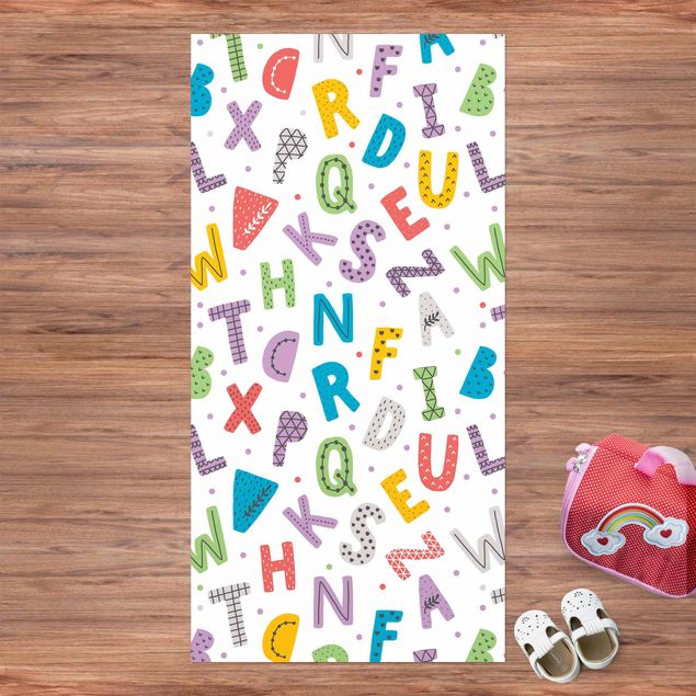 Tæppe til altan Alphabet With Hearts And Dots In Colourful