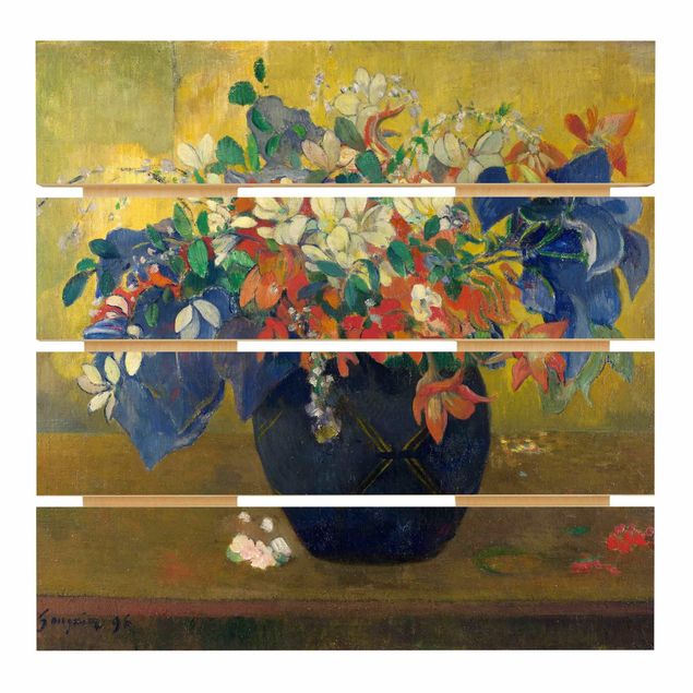 Prints på træ blomster Paul Gauguin - Flowers in a Vase