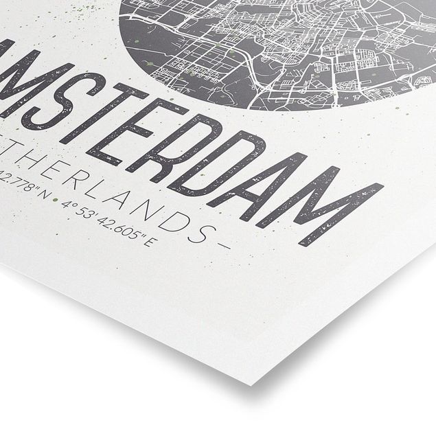 Billeder grå Amsterdam City Map - Retro