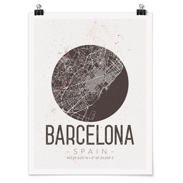 Plakater ordsprog Barcelona City Map - Retro