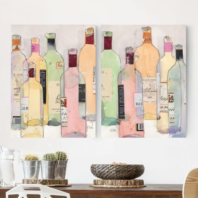 køkken dekorationer Wine Bottles In Water Color Set I