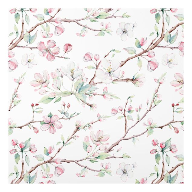 Stænkplader glas Watercolour Branches Of Apple Blossom In Light Pink And White