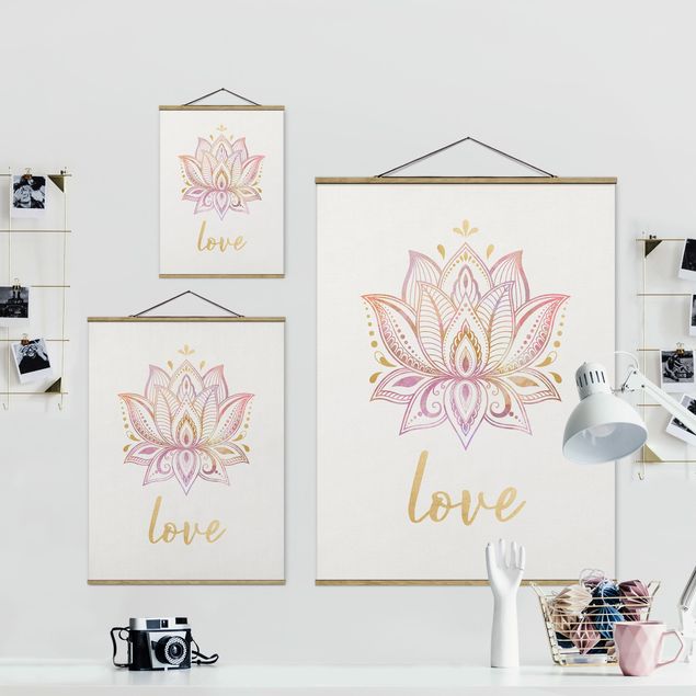 Stofbilleder Mandala Namaste Lotus Set Gold Light Pink
