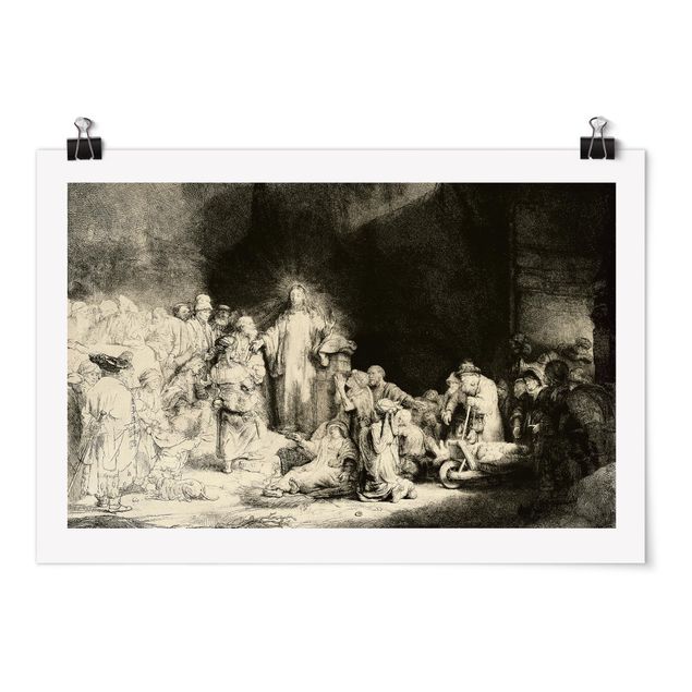 Plakater kunsttryk Rembrandt van Rijn - Christ healing the Sick. The Hundred Guilder