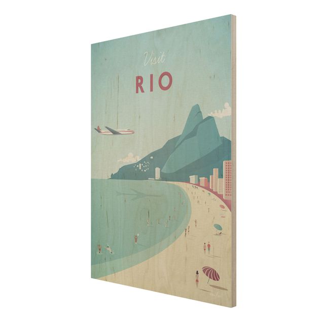 Prints på træ strande Travel Poster - Rio De Janeiro