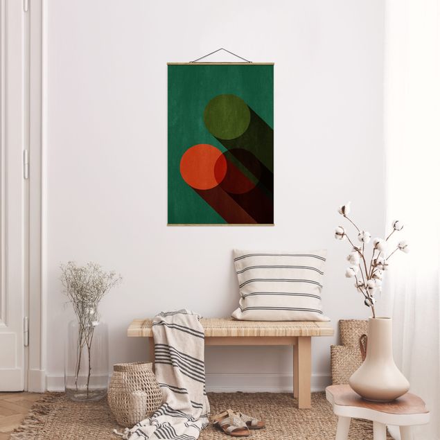 Billeder kunsttryk Abstract Shapes - Circles In Green And Red