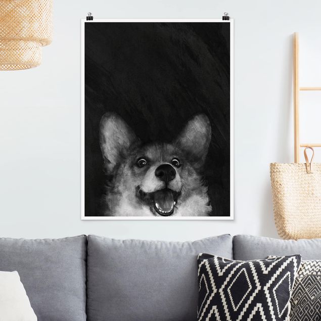 Billeder hunde Illustration Dog Corgi Paintig Black And White