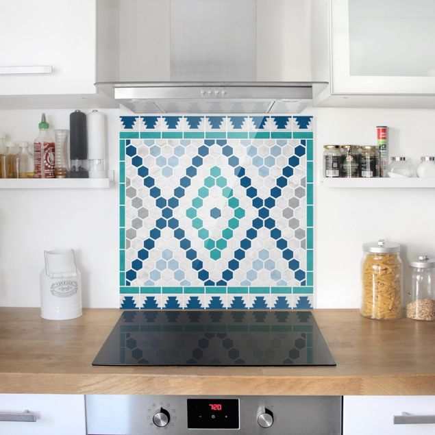 Stænkplader glas mønstre Moroccan tile pattern turquoise blue