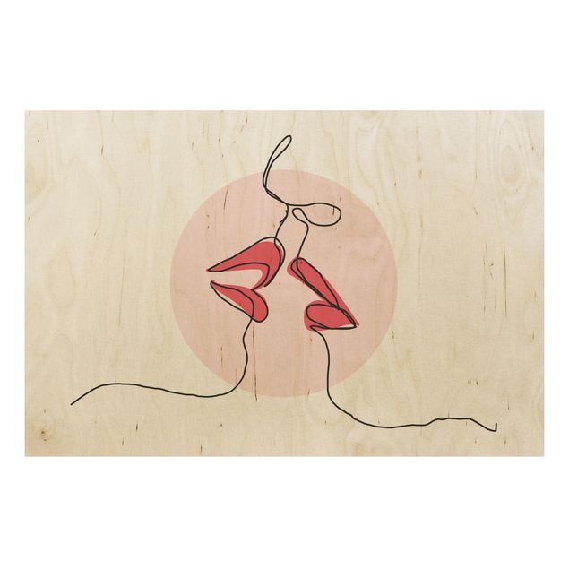 Prints på træ Lips Kiss Line Art
