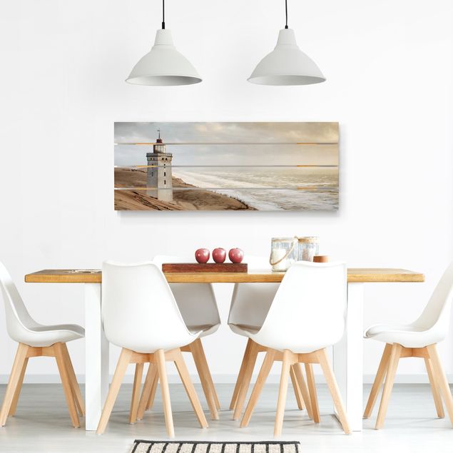 Prints på træ strande Lighthouse In Denmark