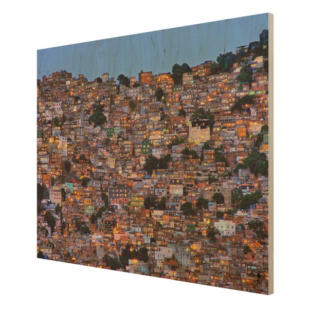 Prints på træ Rio De Janeiro Favela Sunset