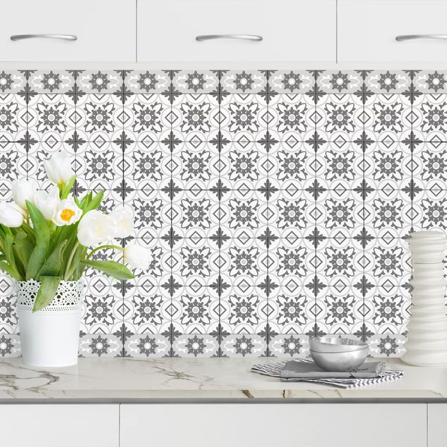 køkken dekorationer Geometrical Tile Mix Flower Grey