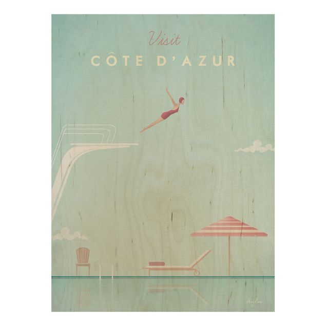 Prints på træ landskaber Travel Poster - Côte D'Azur