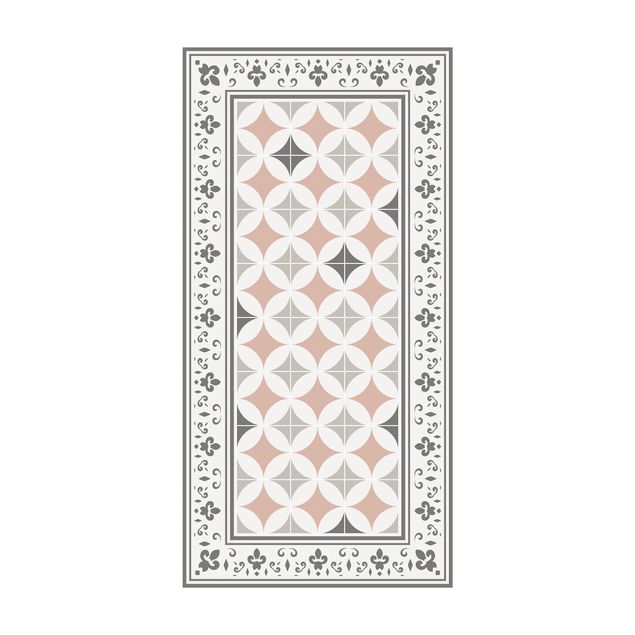 moderne tæppe Geometrical Tiles Circular Flowers Orange With Border