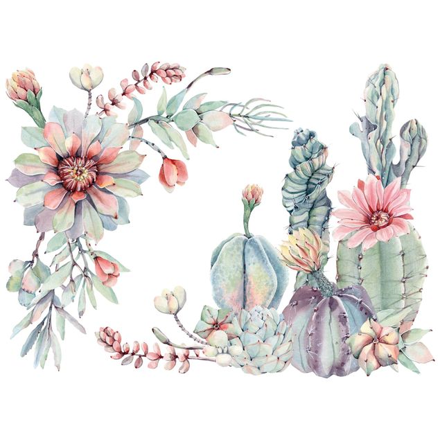 Wallstickers Watercolour Cactus Flower Ornament XXL