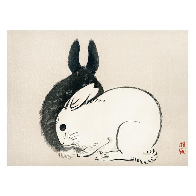 Magnettavler dyr Asian Vintage Drawing Two Bunnies
