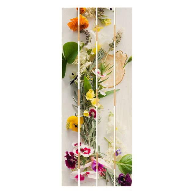 Prints på træ Fresh Herbs With Edible Flowers