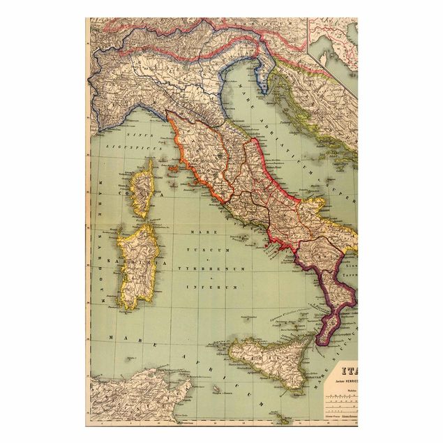 Magnettavler verdenskort Vintage Map Italy