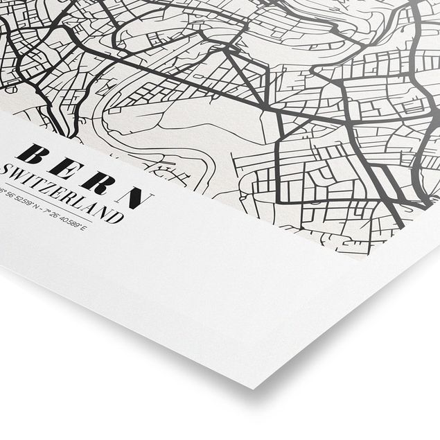 Billeder sort og hvid Bern City Map - Classical