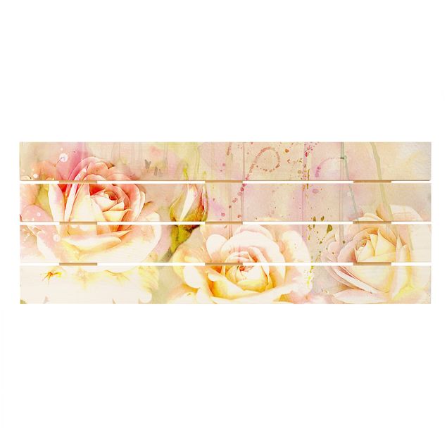 Prints på træ Watercolour Flowers Roses