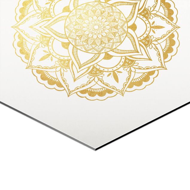 Sekskantede billeder Mandala Flower Sun Illustration Set Gold