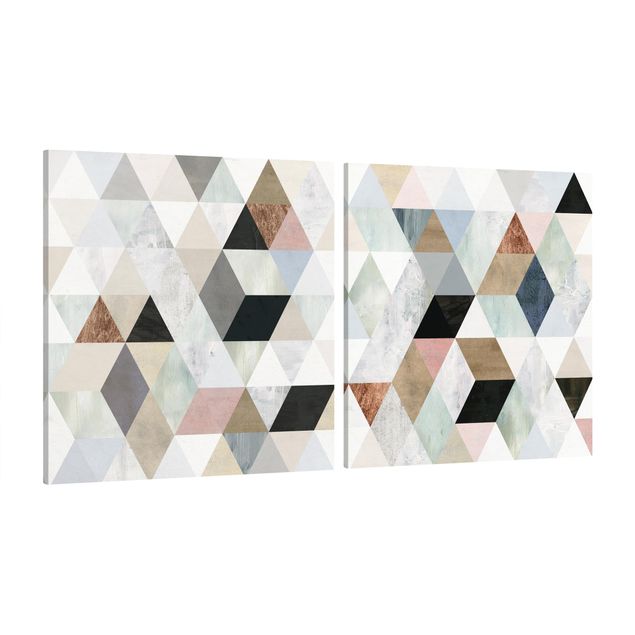 Billeder moderne Watercolour Mosaic With Triangles Set I