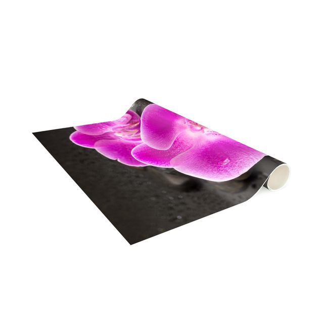 moderne tæppe Pink Orchid Flower On Stones With Drops