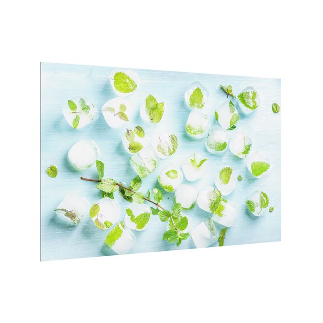 Stænkplader glas Ice Cubes With Mint Leaves