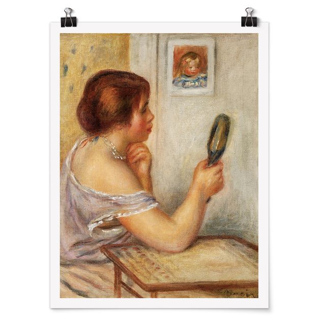 Plakater kunsttryk Auguste Renoir - Gabrielle holding a Mirror or Marie Dupuis holding a Mirror with a Portrait of Coco