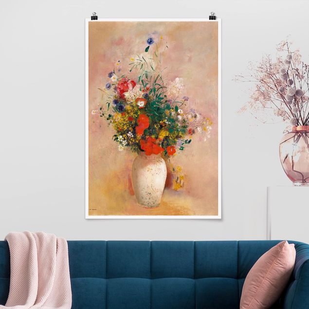 køkken dekorationer Odilon Redon - Vase With Flowers (Rose-Colored Background)