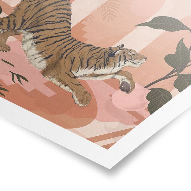 Billeder kunsttryk Illustration Tiger In Pastel Pink Painting