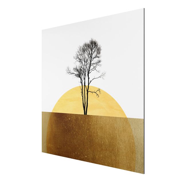 Billeder kunsttryk Golden Sun With Tree