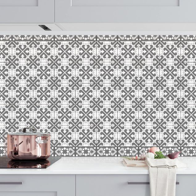 køkken dekorationer Geometrical Tile Mix Hearts Grey
