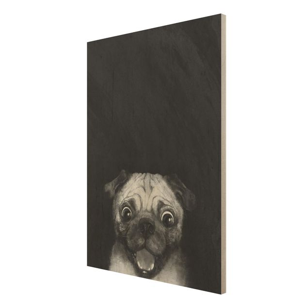 Billeder Laura Graves Art Illustration Dog Pug Painting On Black And White