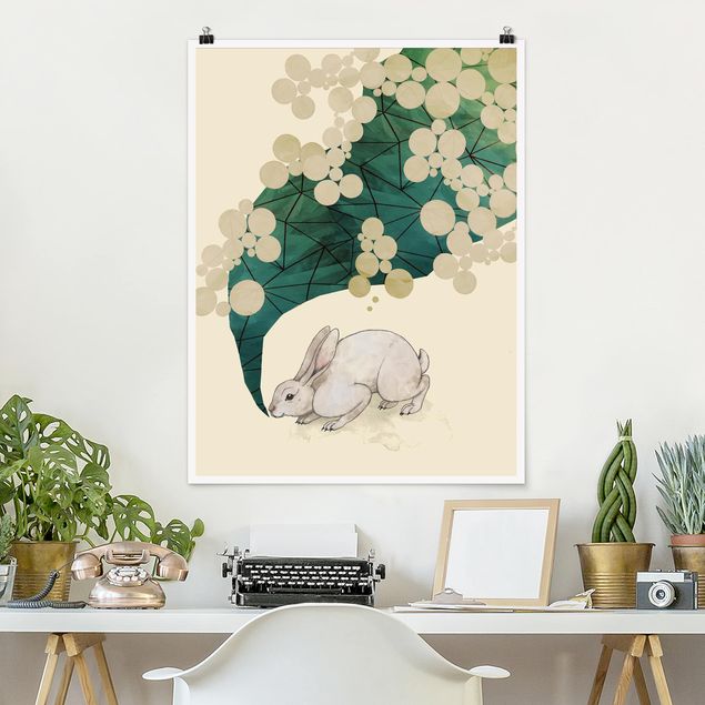 Plakater kunsttryk Illustration Bunny With Dots And Triangles