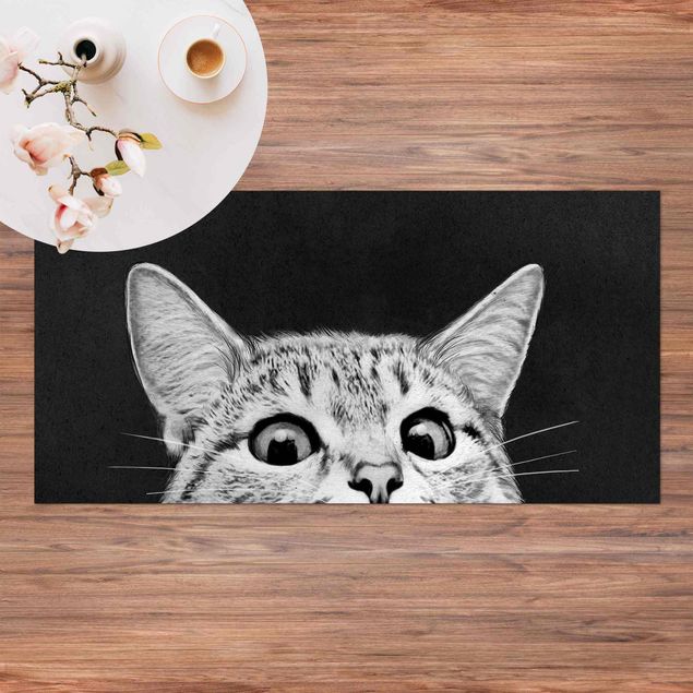 Udendørs tæpper Illustration Cat Black And White Drawing
